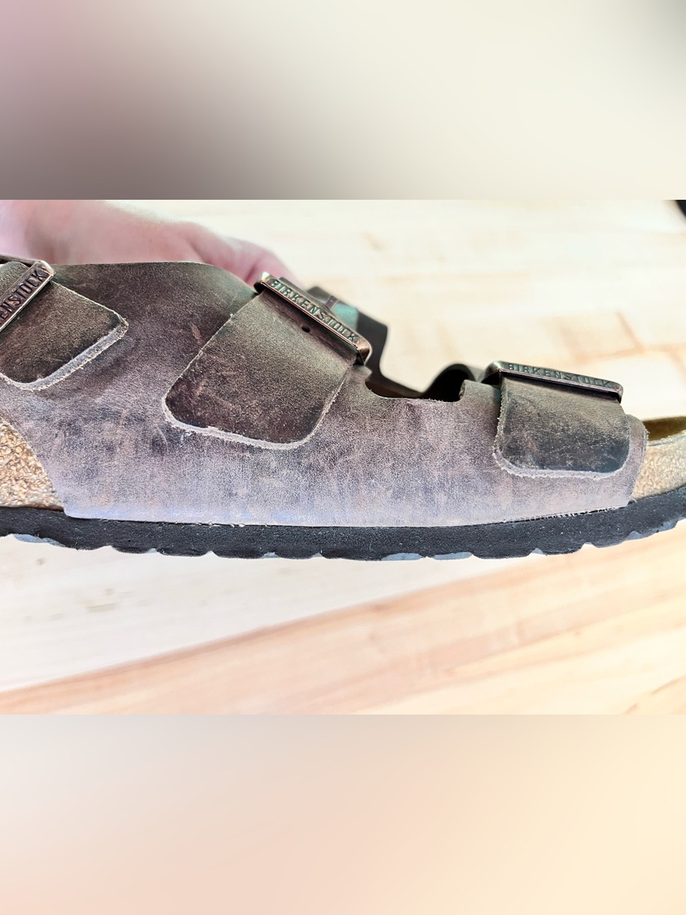 Birkenstock Milano Oiled Leather Two-Strap Brown Buckle Sandal, Sz 41 - Picture 8 of 13